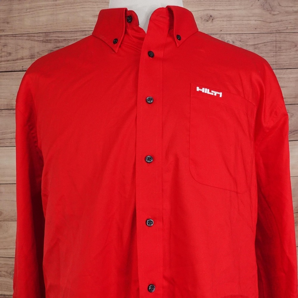 Hilti Tools Shirt Mens 3XL Red Long Sleeve Button-Up Cotton Logo Workwear